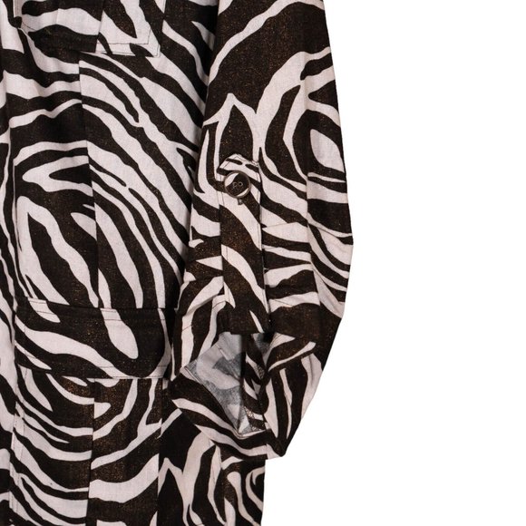 Chico's Womens Jacket Brown Beige Animal Print Linen Blend Button Glitter 2 L/12 - Picture 10 of 10